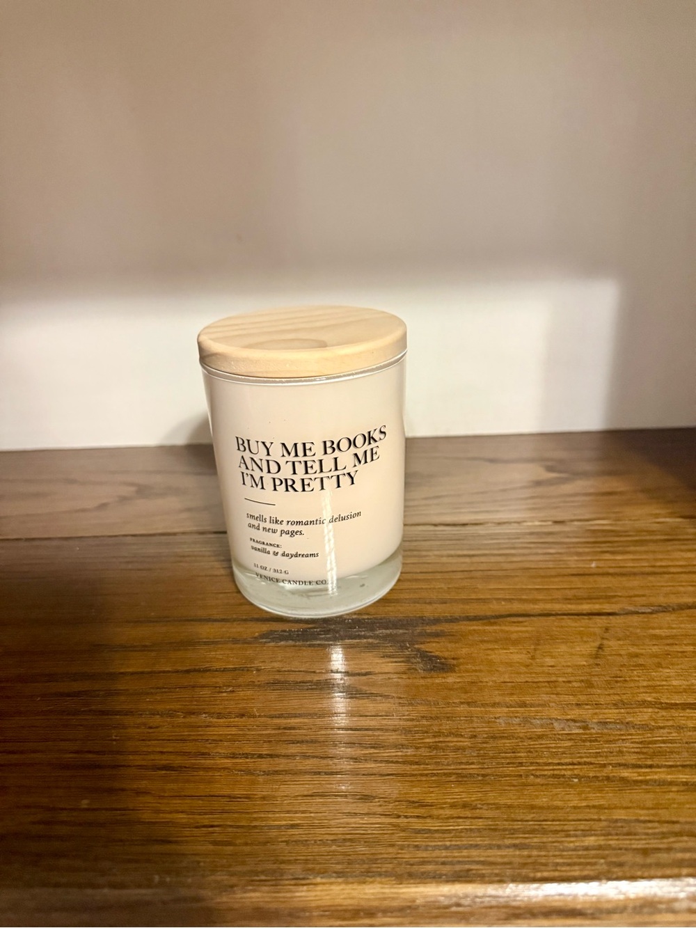 BUY ME BOOKS AND TELL ME I'M PRETTY Scented Candle - White with Wood Lid